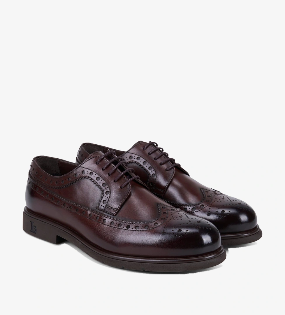 Luca Grossi Erkek Kahve Brogue Desenli Klasik Deri Ayakkabı