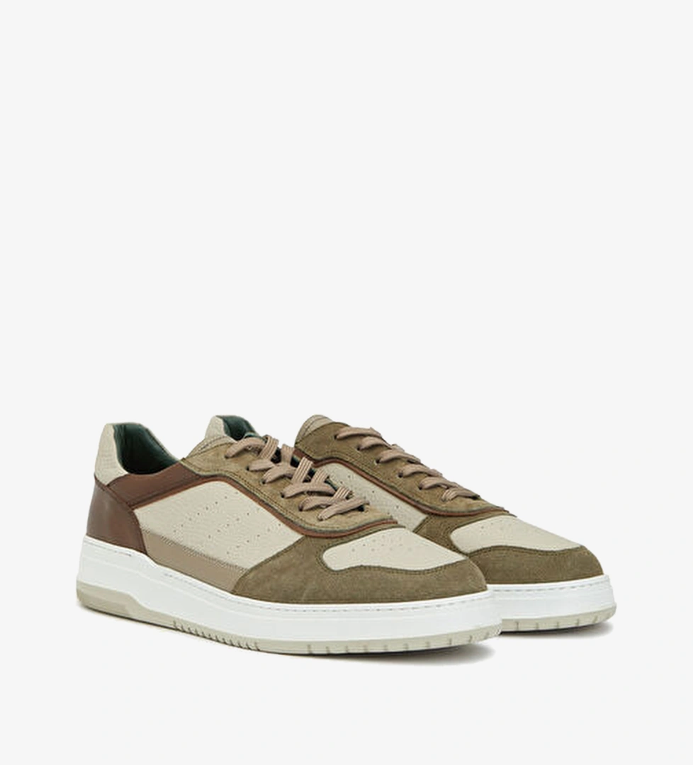 Haki Bej Erkek Deri Sneaker