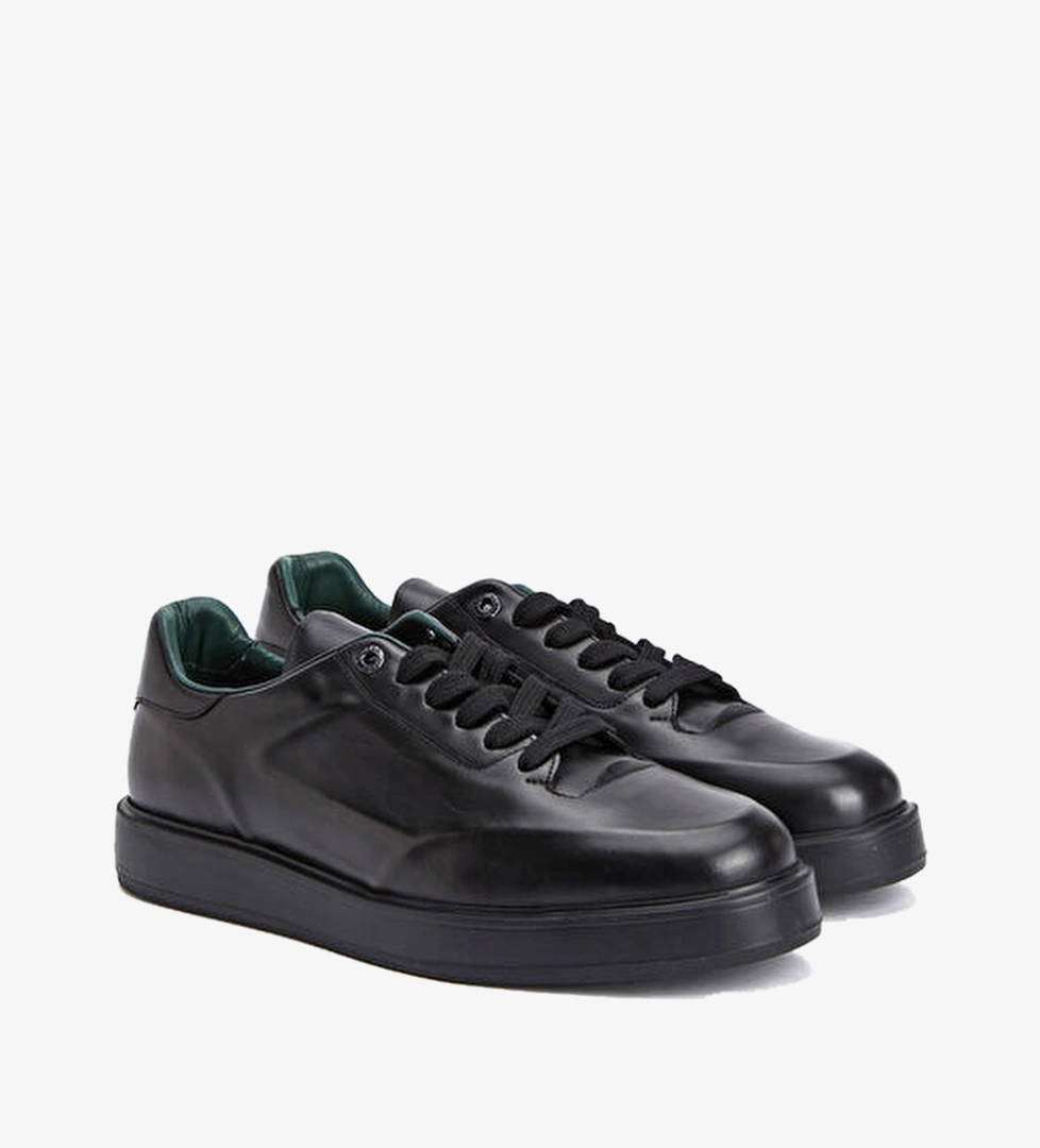 Siyah Baskı Desenli Rahat Erkek Deri Sneaker