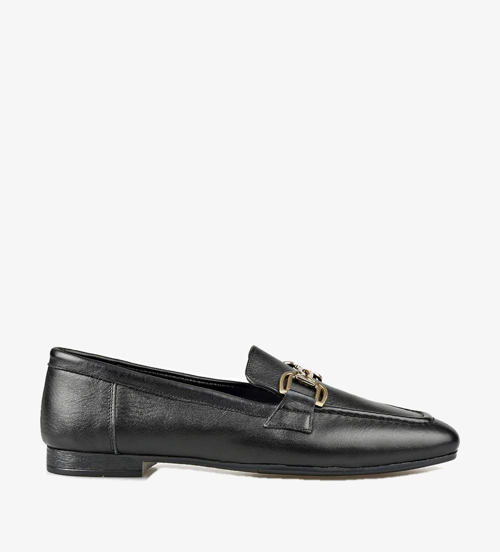 Siyah Deri Kadın Loafer