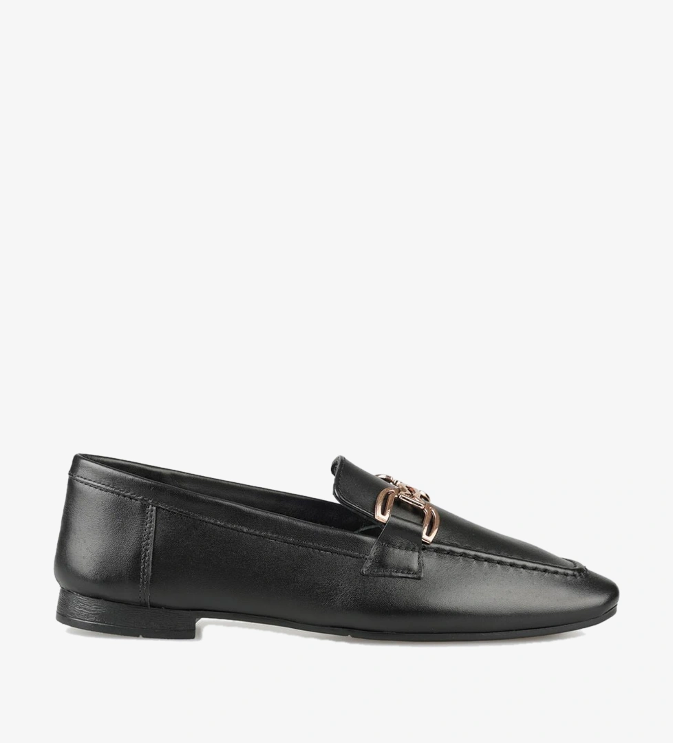 Siyah Deri Kadın Loafer