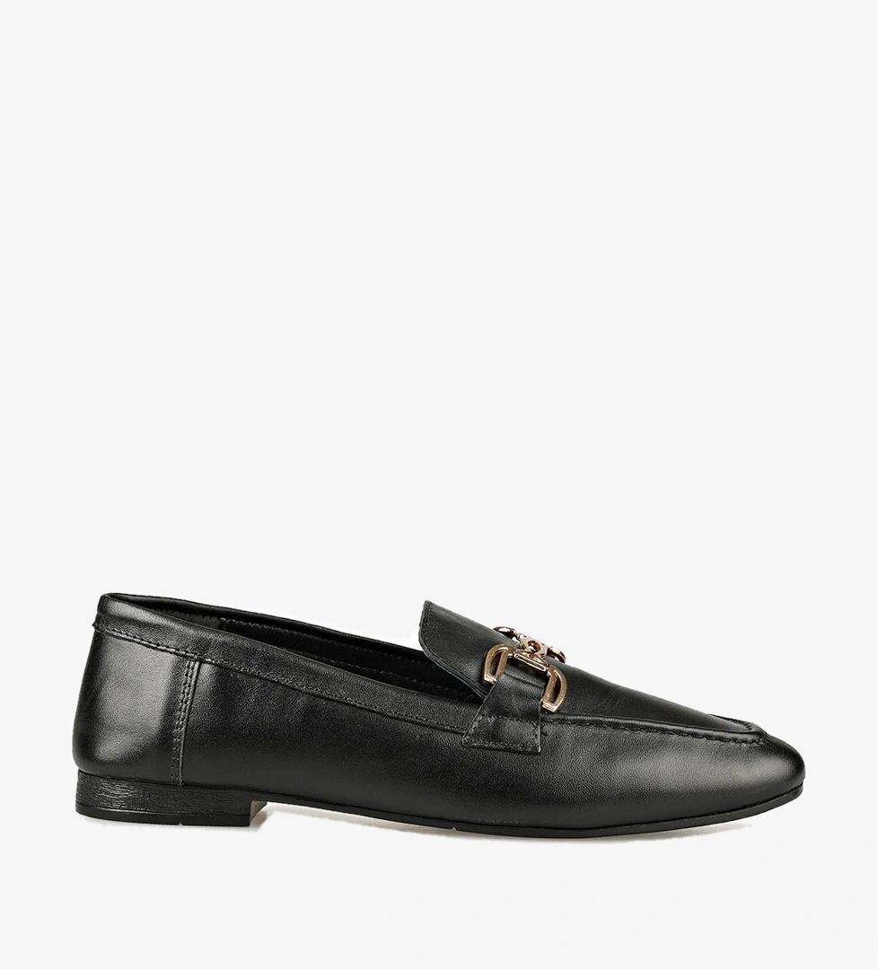 Siyah Deri Kadın Loafer