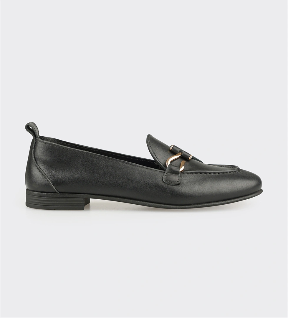 Siyah Deri Kadın Loafer