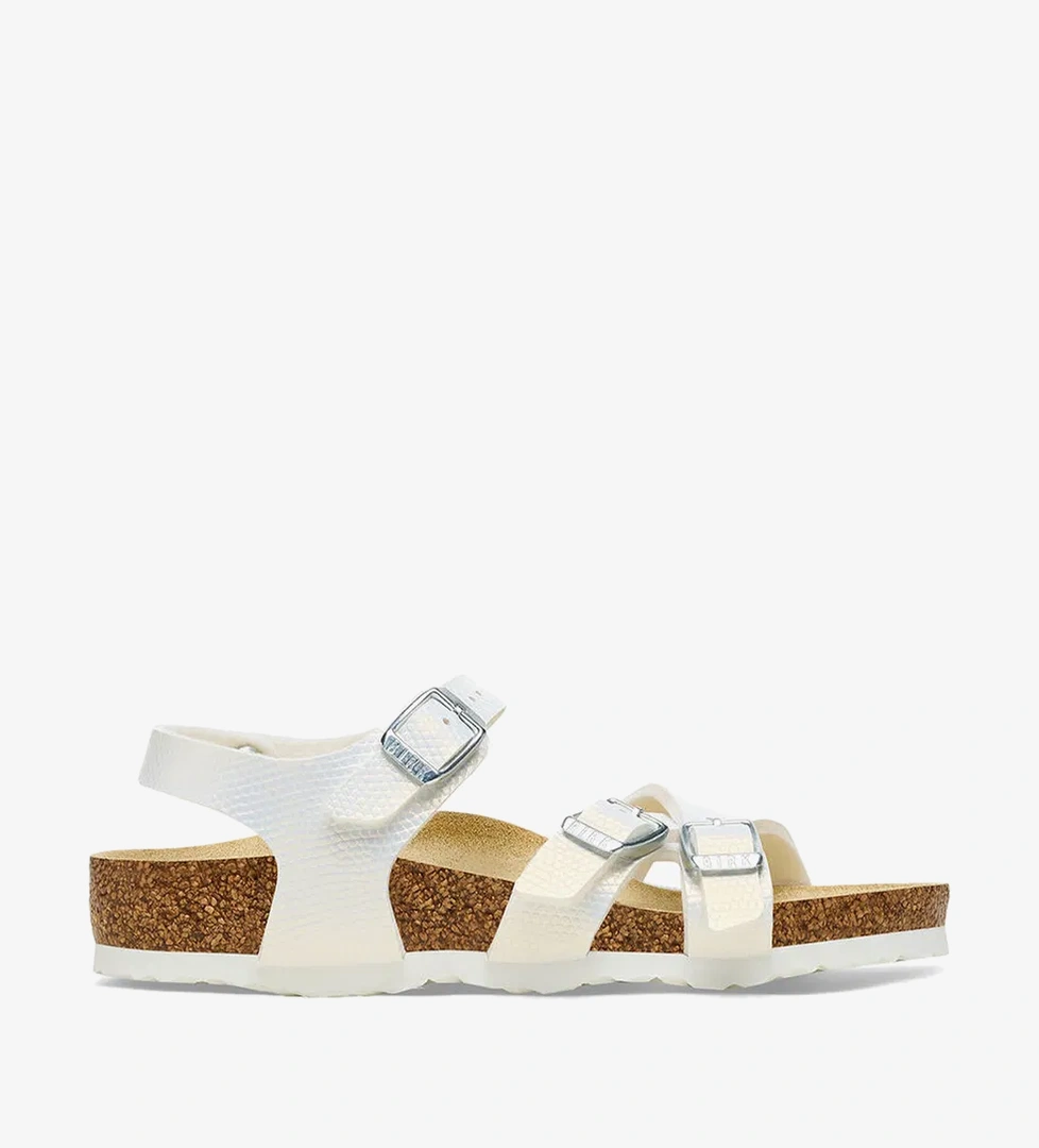 Birkenstock Kumba Bf Shiny Lizard Embossed Çocuk Beyaz Sandalet - Görsel 1