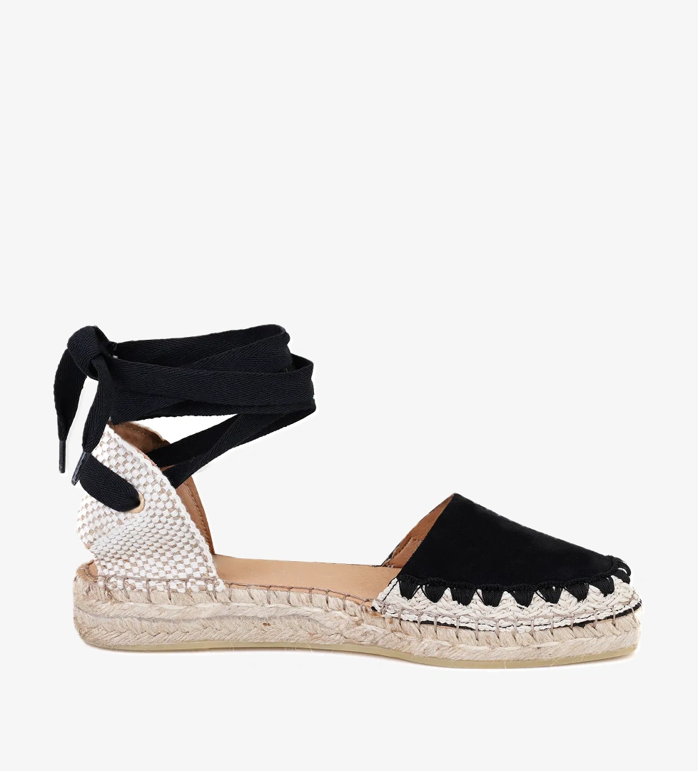 Kadın Siyah Deri Espadril Sandalet - Görsel 1