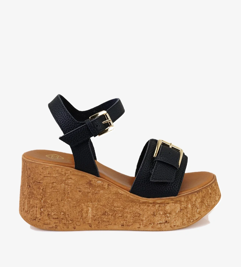 Kadın Siyah Topuklu Deri Sandalet - Görsel 1