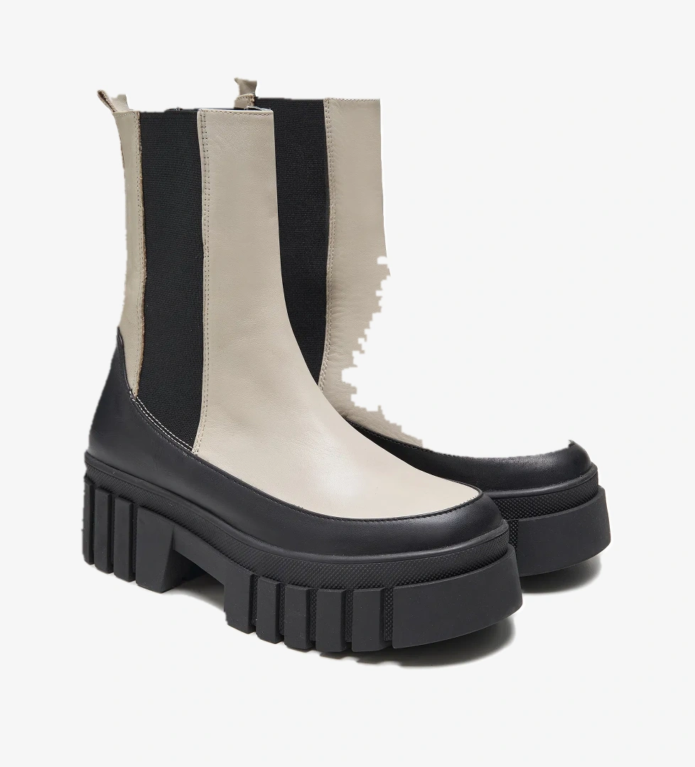 Keira Beyaz Kadın Yandan Lastikli Deri Chelsea Bot - Görsel 1