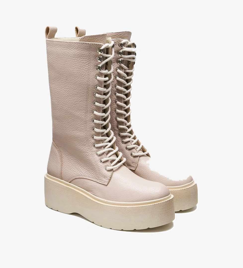 Kadın Bej Deri Çizme - Görsel 1