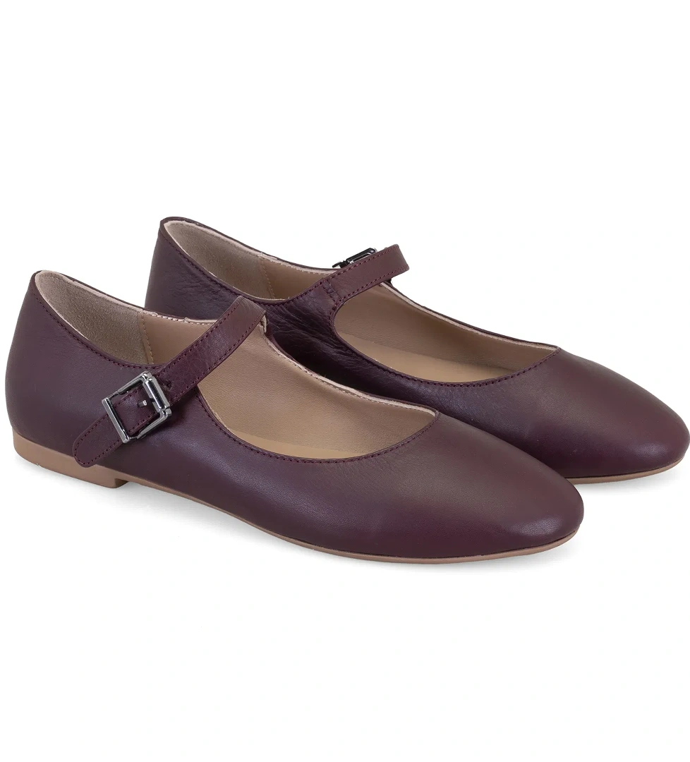 Kadın Bordo Mary Jane Deri Babet