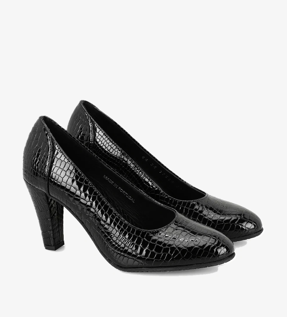Kadın Siyah DesaComfort Kroko Baskılı Deri Klasik Ayakkabı - Görsel 1