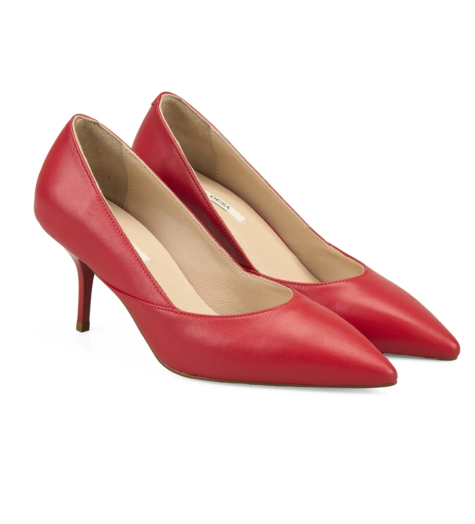 Kadın Kırmızı Topuklu Deri Stiletto - Görsel 1