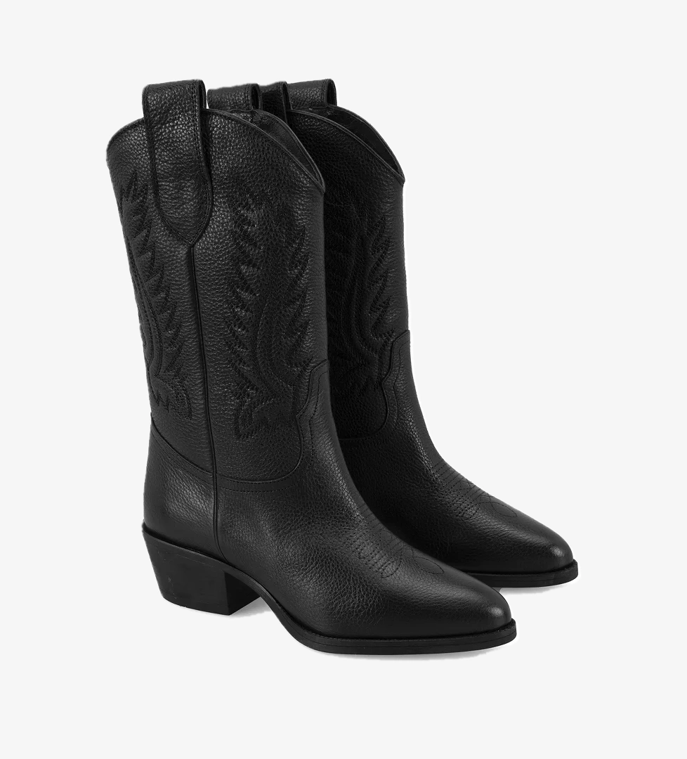 Noa Siyah Kadın Desenli Deri Kovboy Çizmesi - Görsel 1