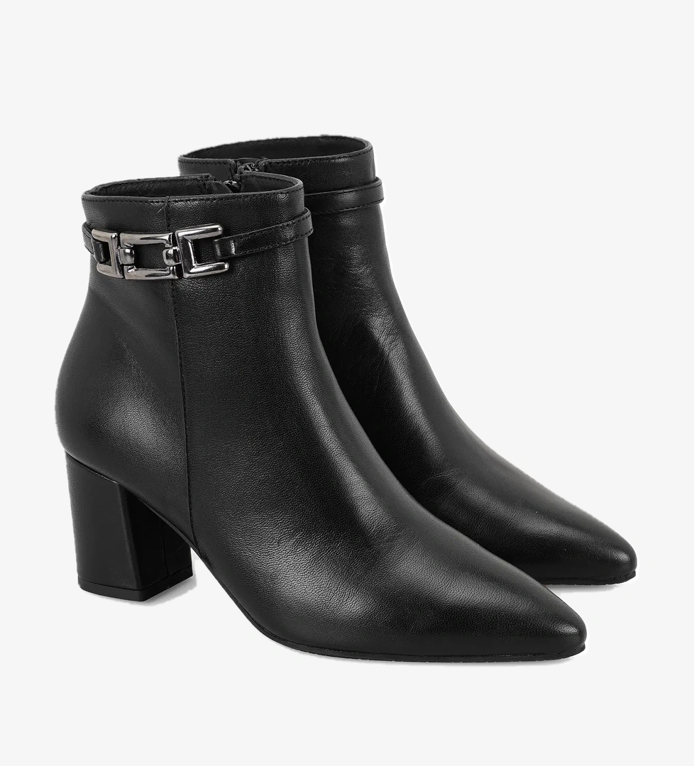 Siyah Kadın DesaComfort Toka Aksesuarlı Topuklu Deri Bot - Görsel 1