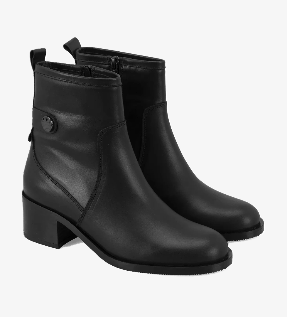Mayla Siyah Kadın Fermuarlı Topuklu Deri Bot - Görsel 1