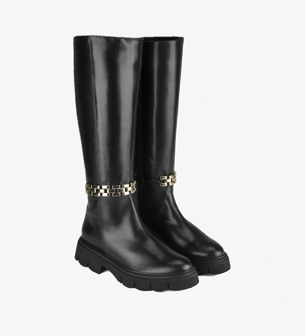 Luca Grossi Luca Grossi Kadın Siyah Deri Zincir Detaylı Çizme model görseli