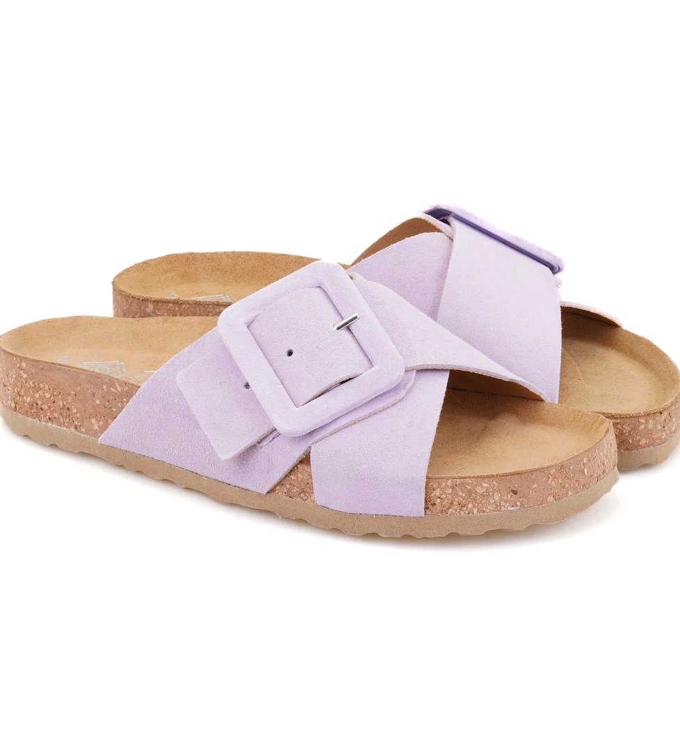 Kadın Mor Ayarlanabilir Süet Deri Terlik