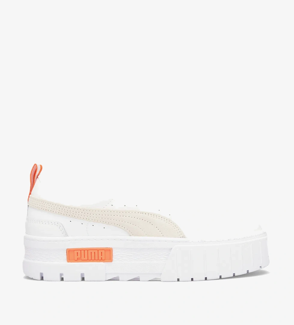 Puma Mayze Leather Kadın Beyaz Turuncu Spor Ayakkabı - Görsel 1
