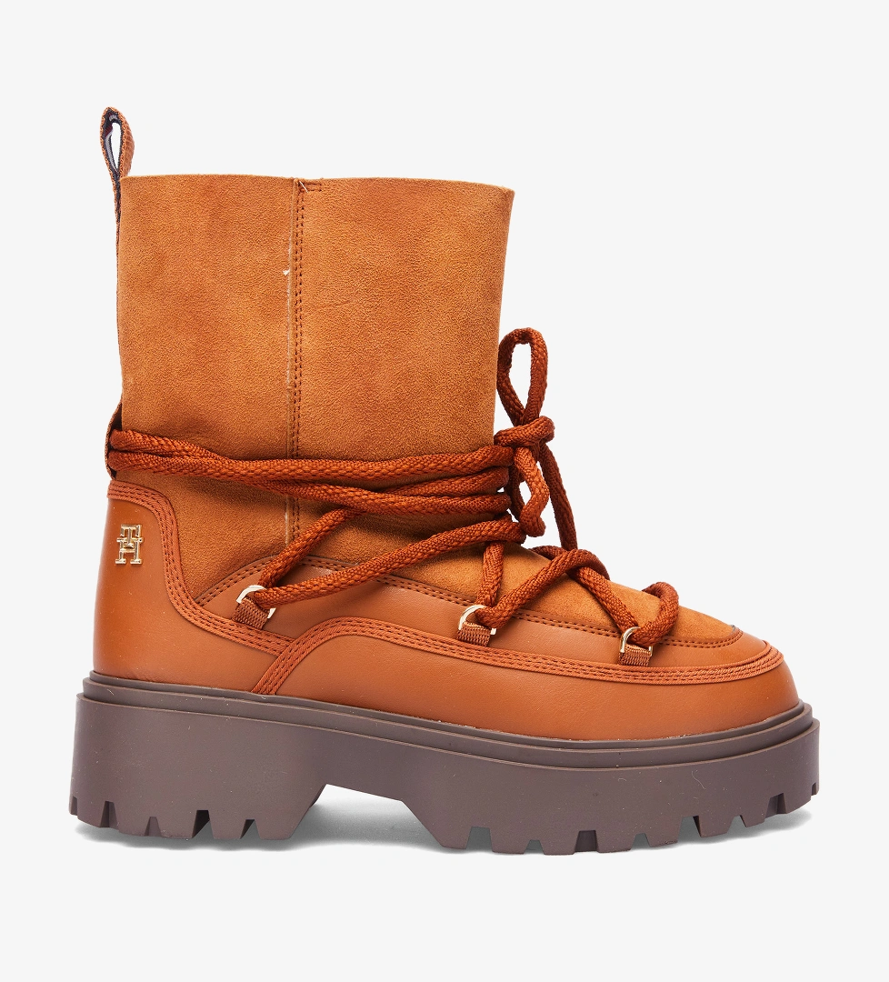 Tommy Hilfiger Tommy Hilfiger Real Shearlıng Lace-Up Snowboot Kadın Kahverengi Yağmur Botu | FashFed Kahverengi - 1. görsel