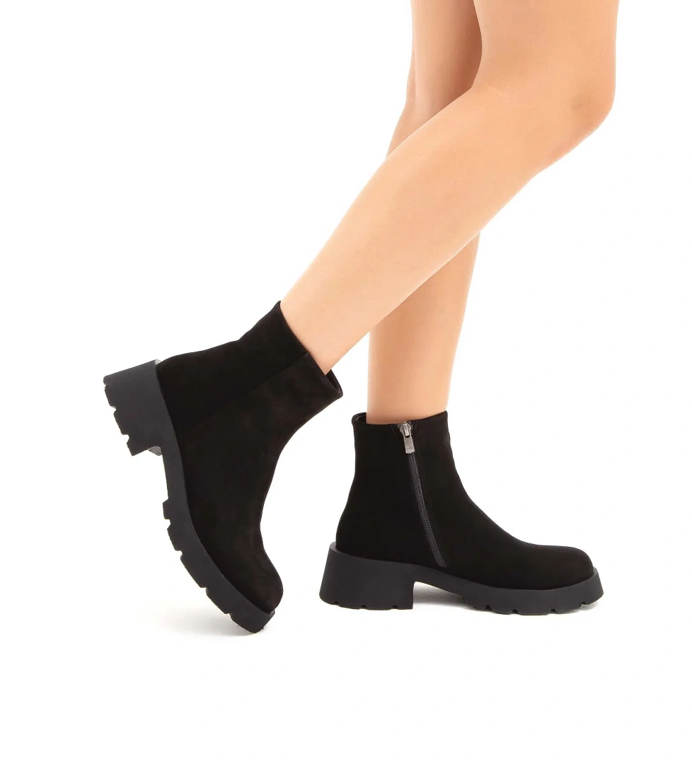 Tamer Tanca Kadın Hakiki Deri Siyah Süet Casual Bot - Görsel 1