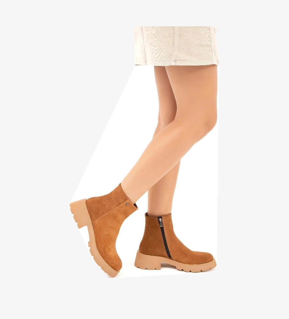 Tamer Tanca Kadın Hakiki Deri Taba Süet Casual Bot - Görsel 1