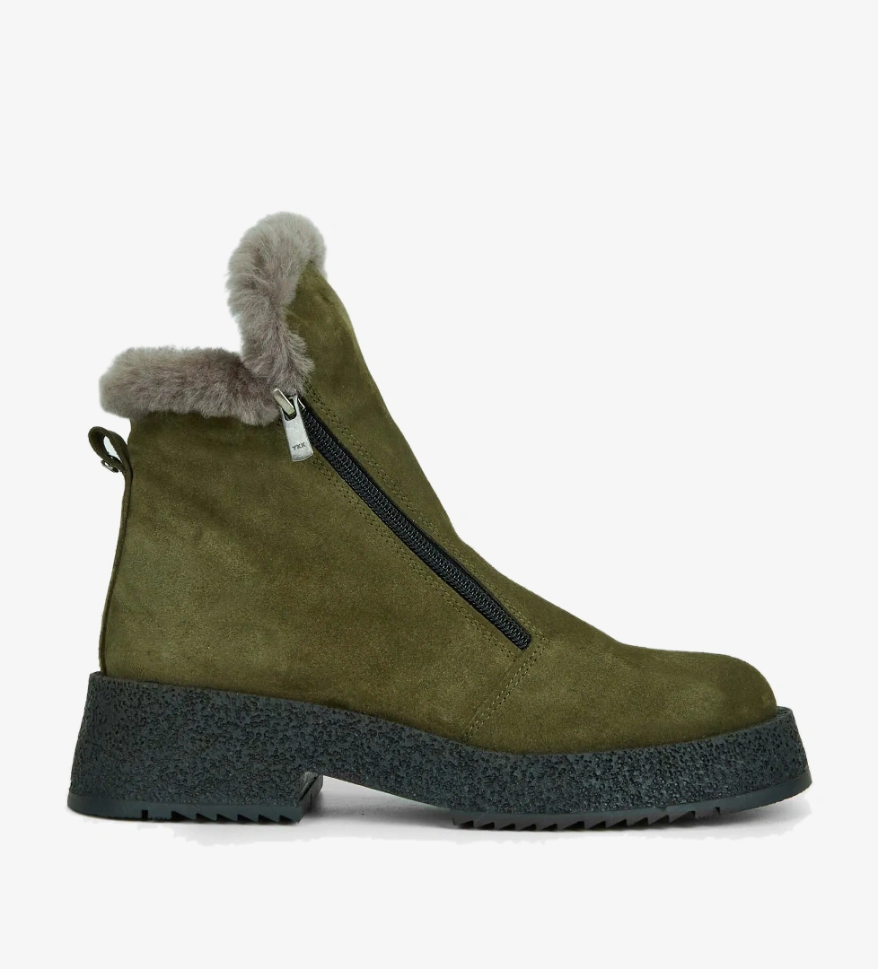 Tamer Tanca Kadın Hakiki Deri Haki Süet Casual Bot - Görsel 1
