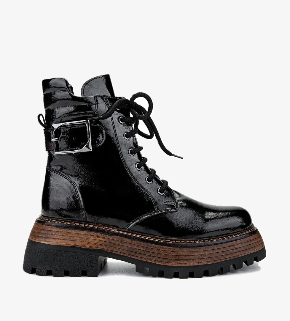 Tamer Tanca Kadın Hakiki Deri Siyah Rugan Casual Bot - Görsel 1