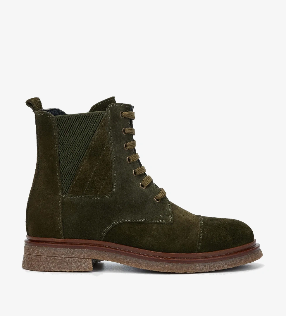 Tamer Tanca Kadın Hakiki Deri Haki Süet Casual Bot - Görsel 1