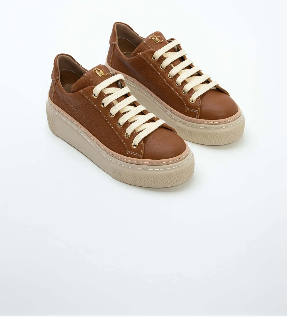 Tamer Tanca Kadın Hakiki Deri Taba Floter Sneakers & Spor Ayakkabı - Görsel 1