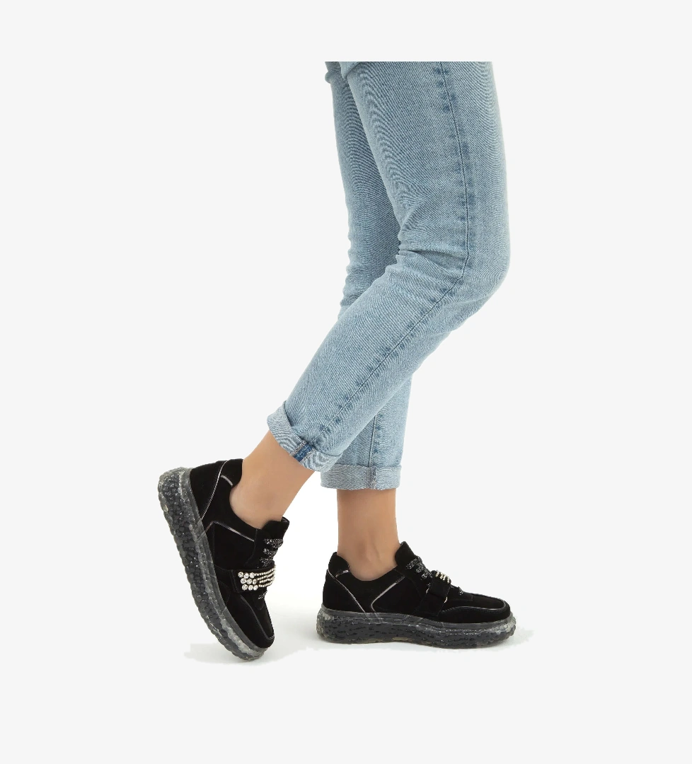 Tamer Tanca Kadın Hakiki Deri Siyah Süet Sneakers &amp; Spor Ayakkabı - Görsel 1