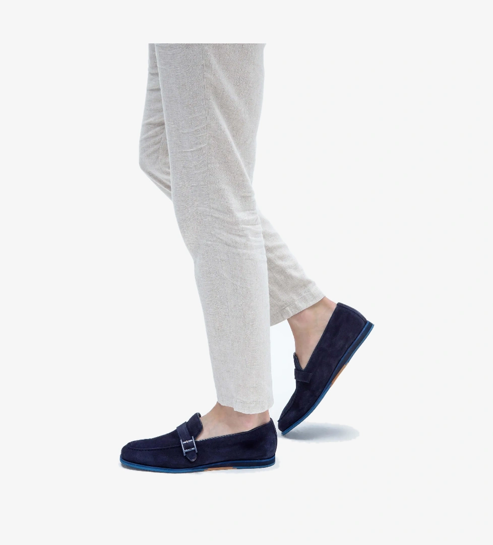 Tamer Tanca Erkek Hakiki Deri Lacivert Süet Loafer Ayakkabı - Görsel 1