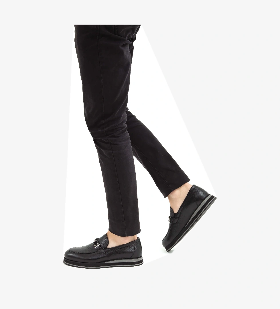 Tamer Tanca Erkek Hakiki Deri Siyah Loafer Ayakkabı - Görsel 1