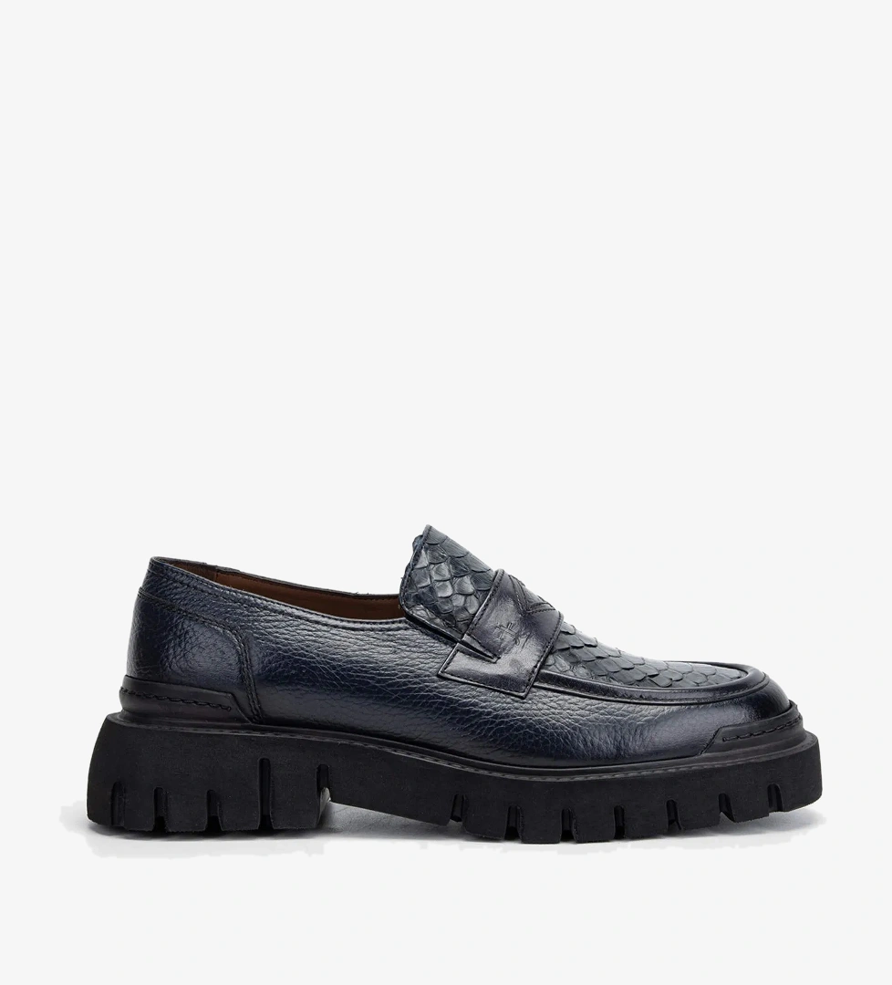 Tamer Tanca Tamer Tanca Erkek Hakiki Deri Lacivert Loafer Ayakkabı model görseli