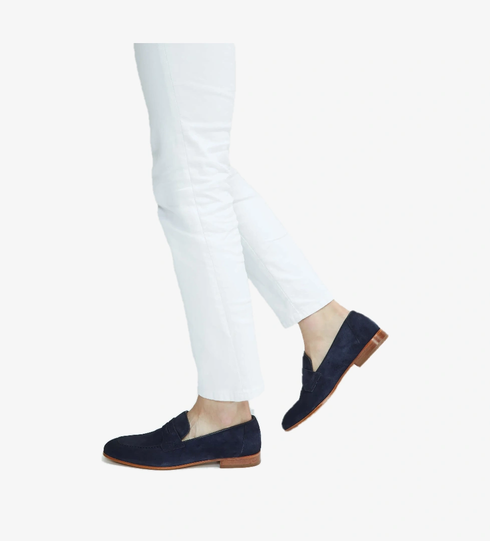 Tamer Tanca Erkek Hakiki Deri Lacivert Süet Loafer Ayakkabı - Görsel 1