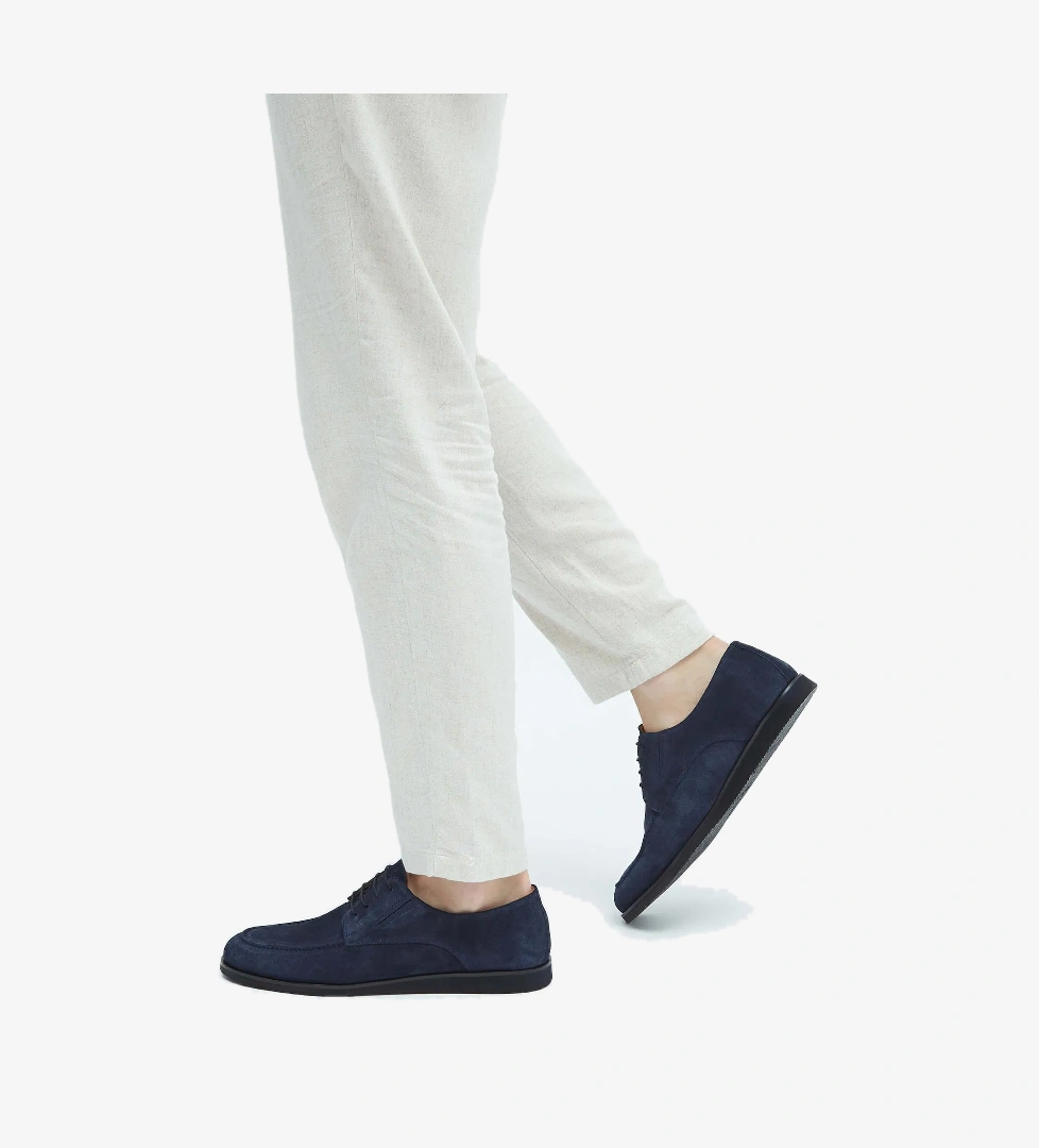 Tamer Tanca Erkek Hakiki Deri Lacivert Süet Casual Ayakkabı - Görsel 1