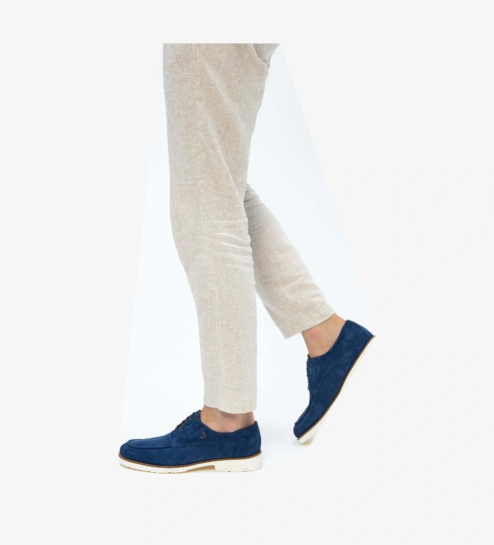 Tamer Tanca Erkek Hakiki Deri Mavi Süet Casual Ayakkabı - Görsel 1