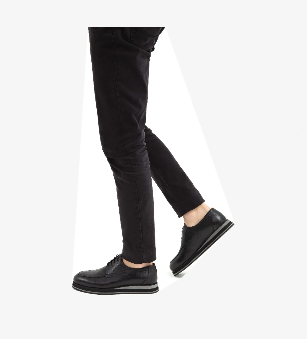 Tamer Tanca Erkek Hakiki Deri Siyah Casual Ayakkabı - Görsel 1