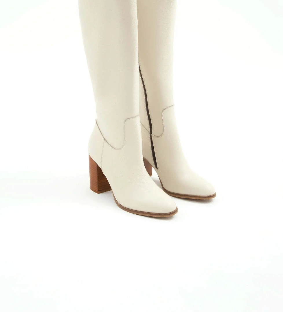 Tamer Tanca Kadın Hakiki Deri Bej Floter Klasik Çizme - Görsel 1