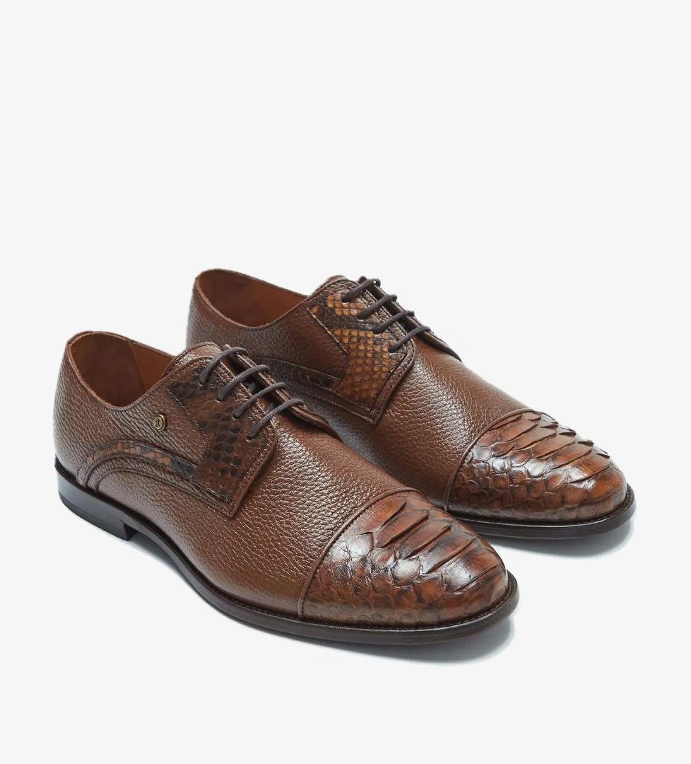 Tamer Tanca Tamer Tanca Erkek Hakiki Deri Taba Yılan Klasik Ayakkabı model görseli