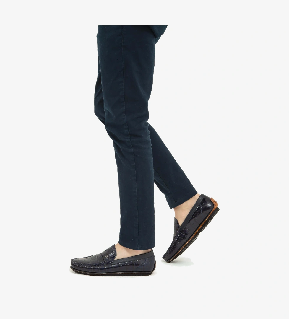 Tamer Tanca Erkek Hakiki Deri Lacivert Kroko Driver Ayakkabı - Görsel 1