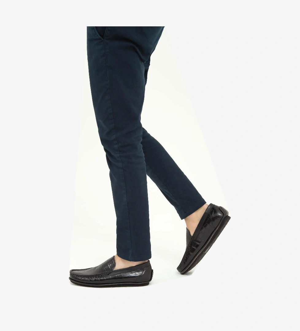 Tamer Tanca Erkek Hakiki Deri Siyah Kroko Driver Ayakkabı - Görsel 1