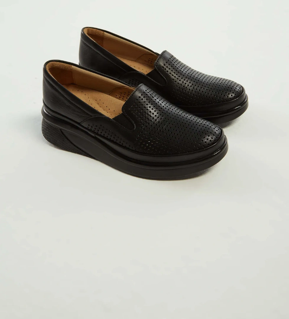 Tamer Tanca Kadın Hakiki Deri Siyah Deri Comfort Ayakkabı