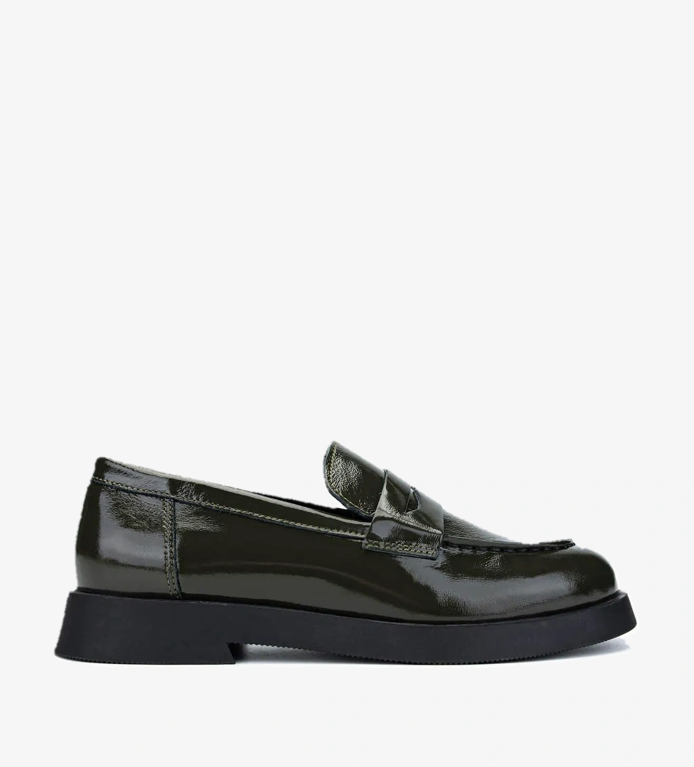 Tamer Tanca Kadın Hakiki Deri Haki Rugan Loafer Ayakkabı - Görsel 1