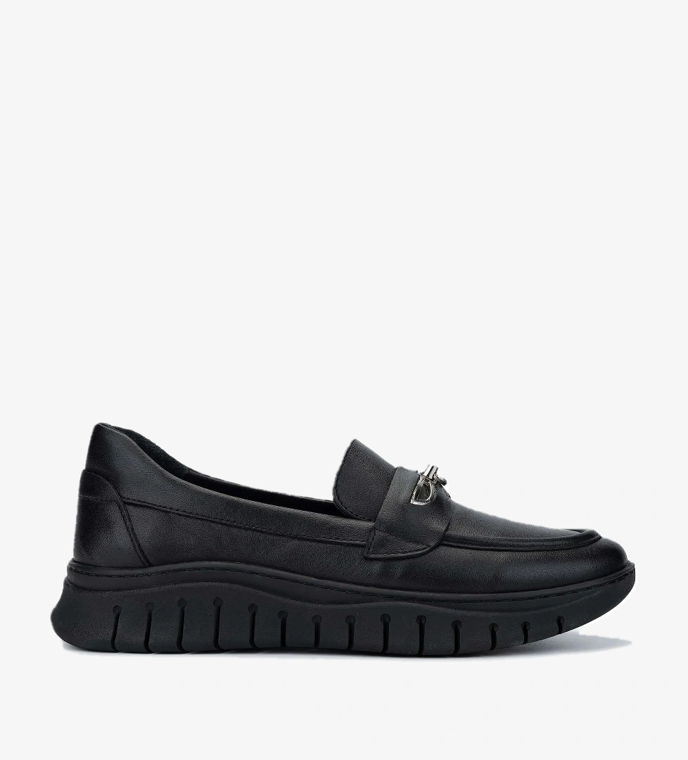 Tamer Tanca Kadın Hakiki Deri Siyah Deri Loafer Ayakkabı - Görsel 1