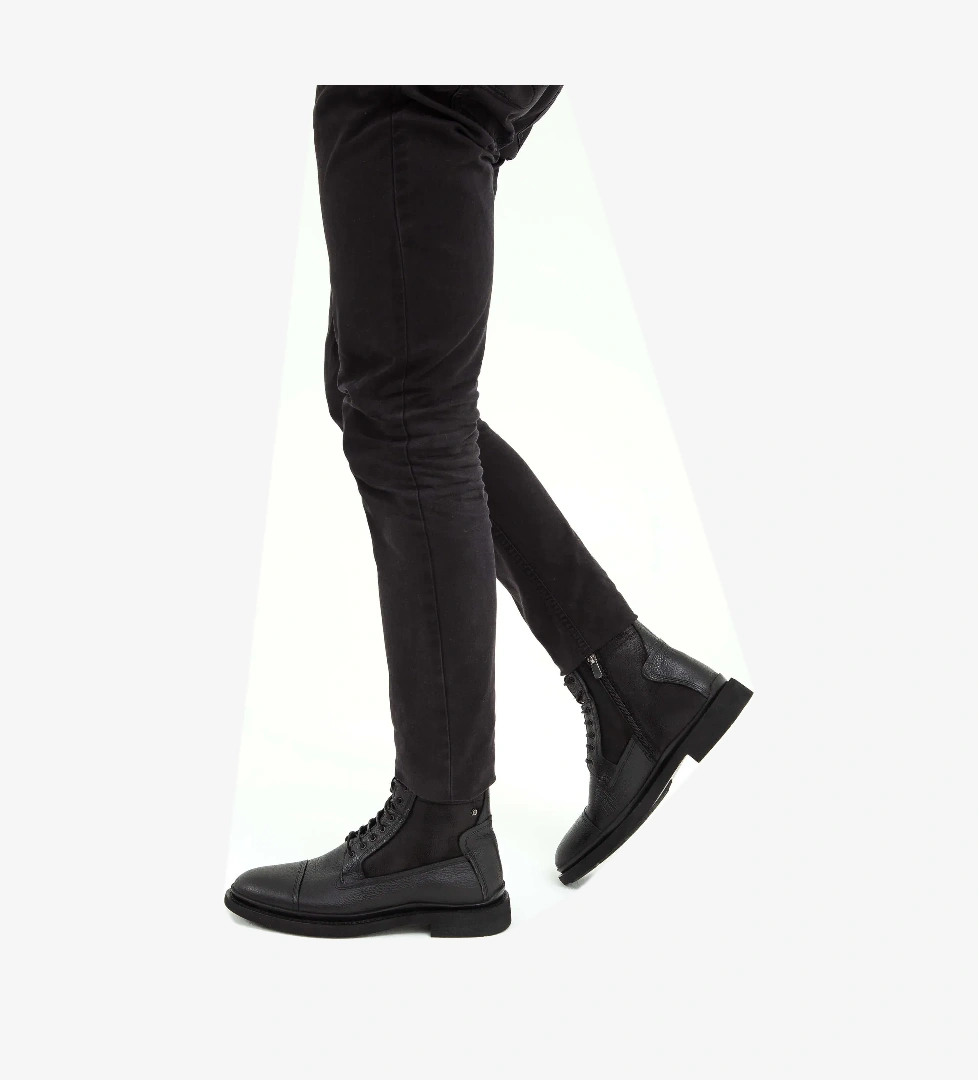 Tamer Tanca Erkek Hakiki Deri Siyah POSTAL Bot - Görsel 1