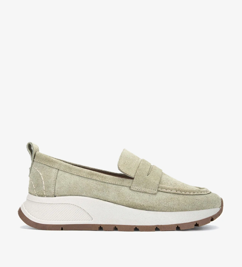 Tamer Tanca Kadın Hakiki Deri Haki Süet Loafer Ayakkabı - Görsel 1