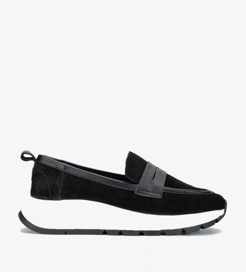 Tamer Tanca Kadın Hakiki Deri Siyah Süet Loafer Ayakkabı - Görsel 1