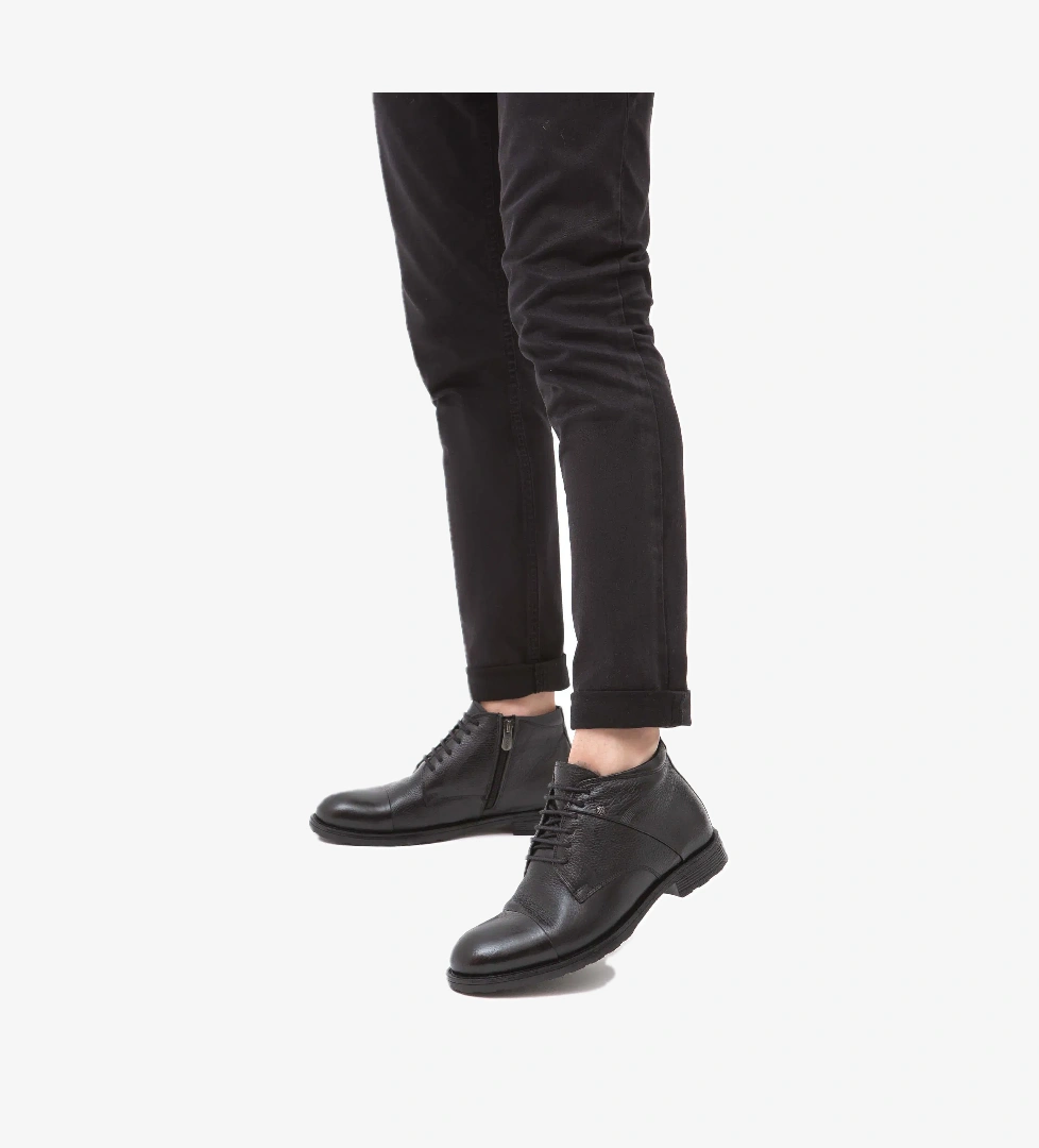 Tamer Tanca Erkek Hakiki Deri Siyah Floter Klasik Bot - Görsel 1