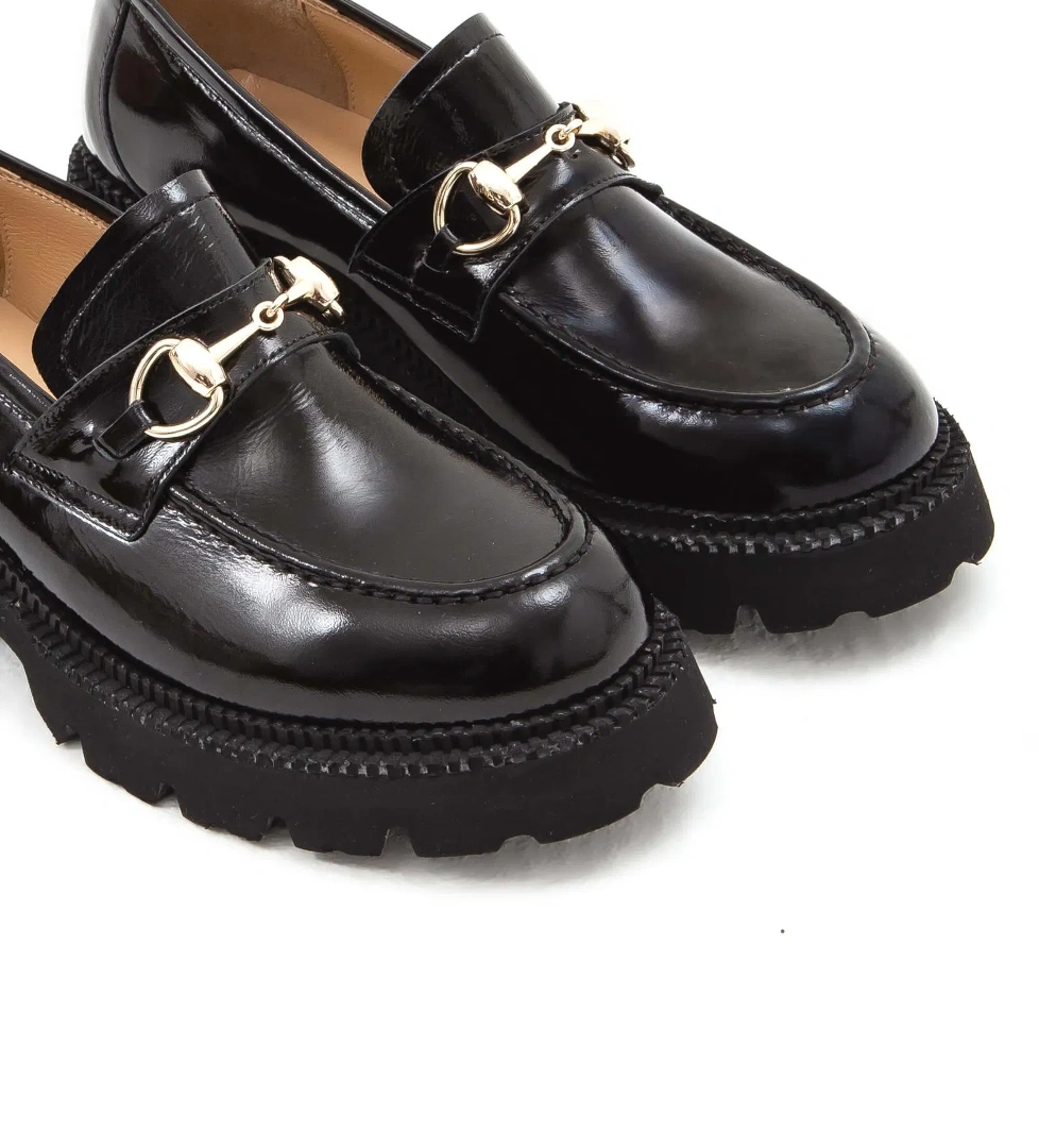 Tamer Tanca Kadın Hakiki Deri Siyah Rugan Loafer Ayakkabı - Görsel 1