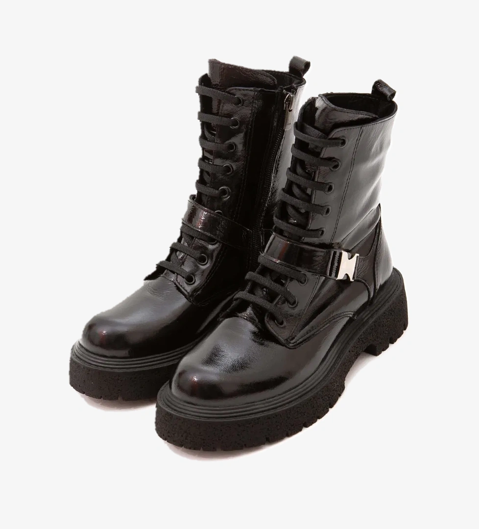 Tamer Tanca Kadın Hakiki Deri Siyah Rugan POSTAL Bot - Görsel 1