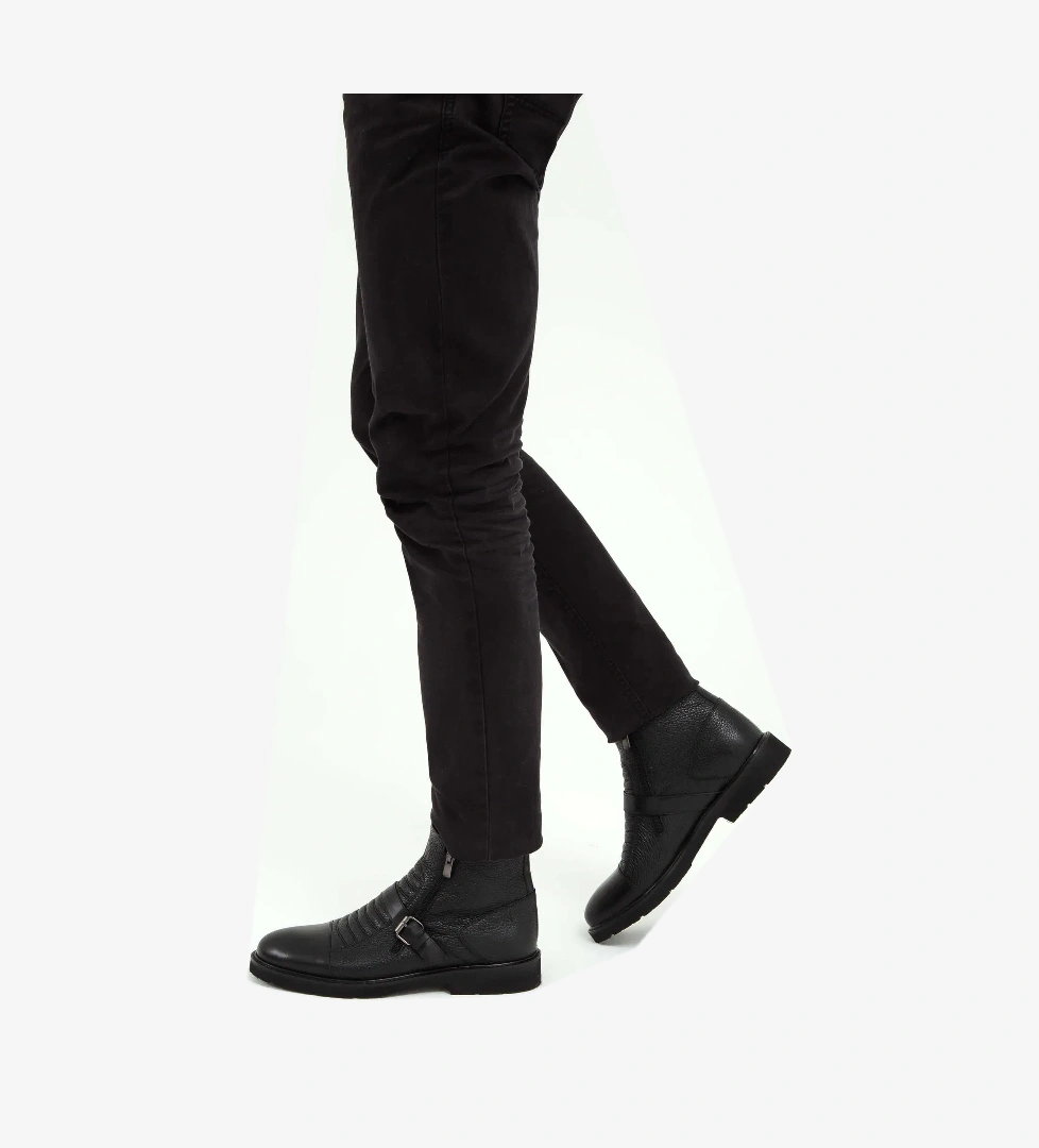 Tamer Tanca Erkek Hakiki Deri Siyah Klasik Bot - Görsel 1